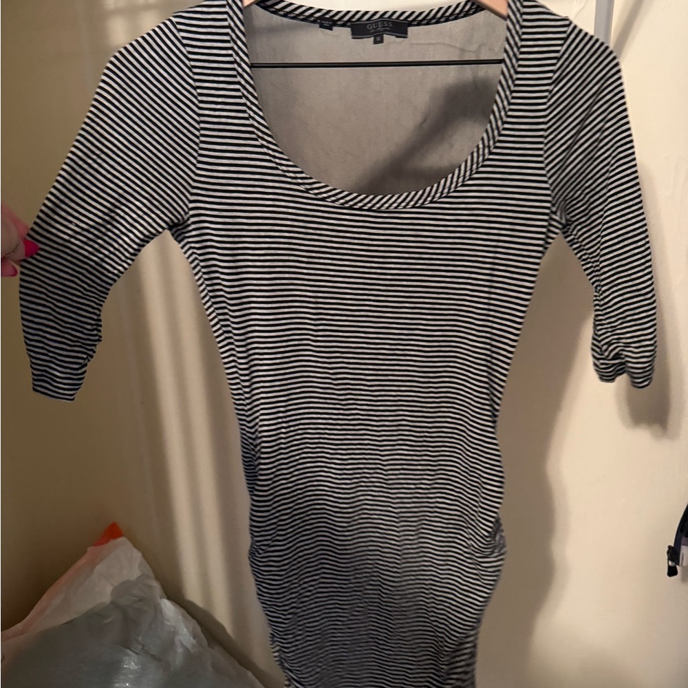 Guess Monochrome Striped Long Sleeve Dress